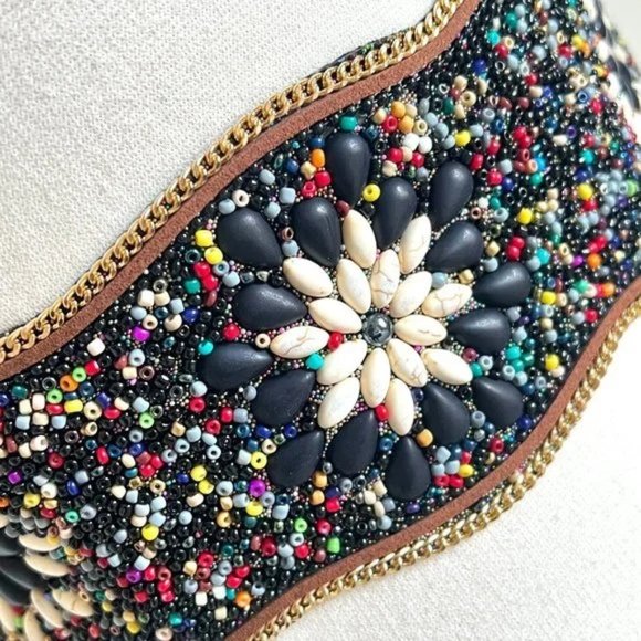 BERLIN VI Stunning Boho Gypsy Western Beaded Belt Size S/M (23" to 36") - Picture 2 of 6